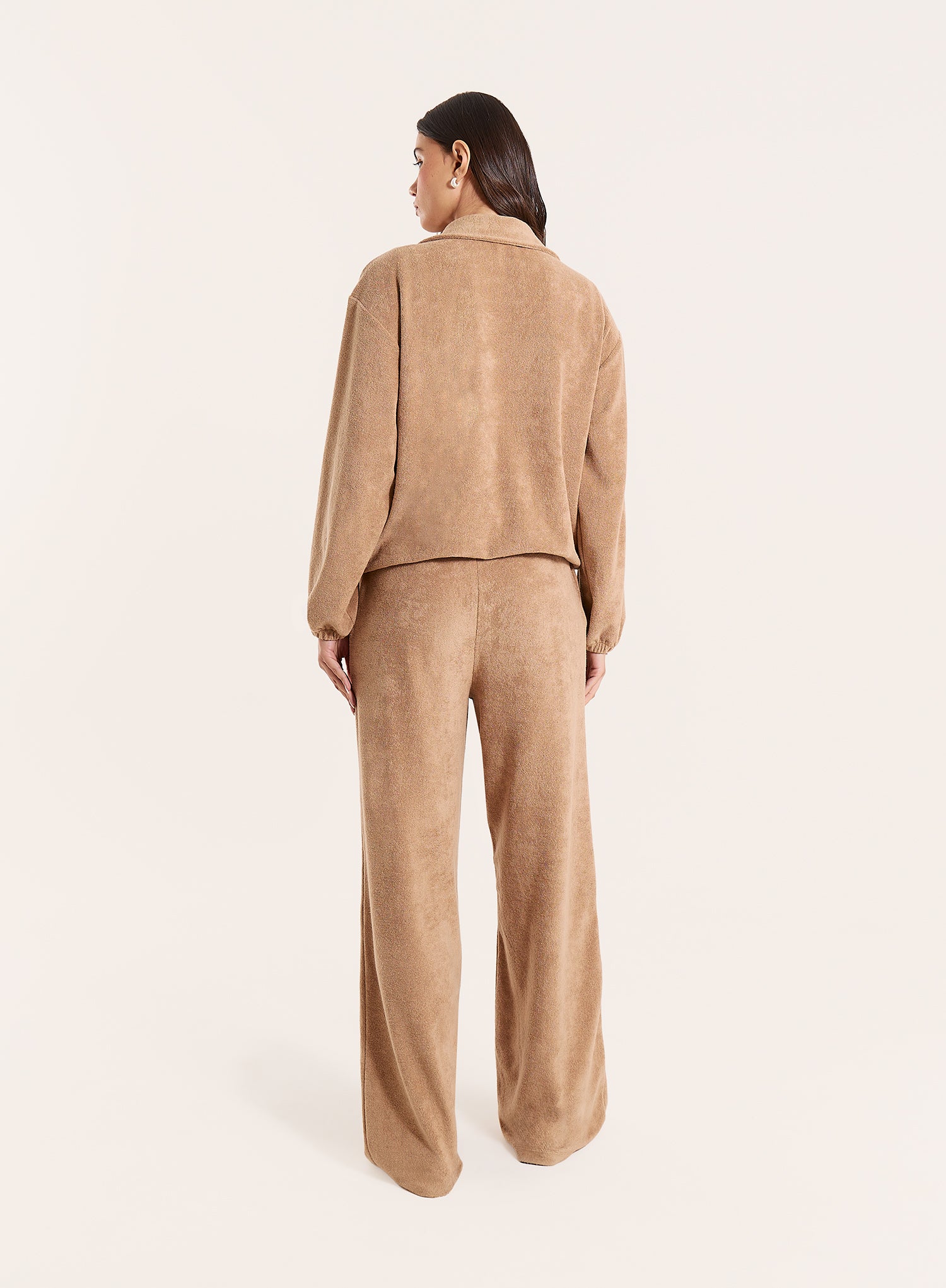 Beige Towelling Funnel Neck Jacket